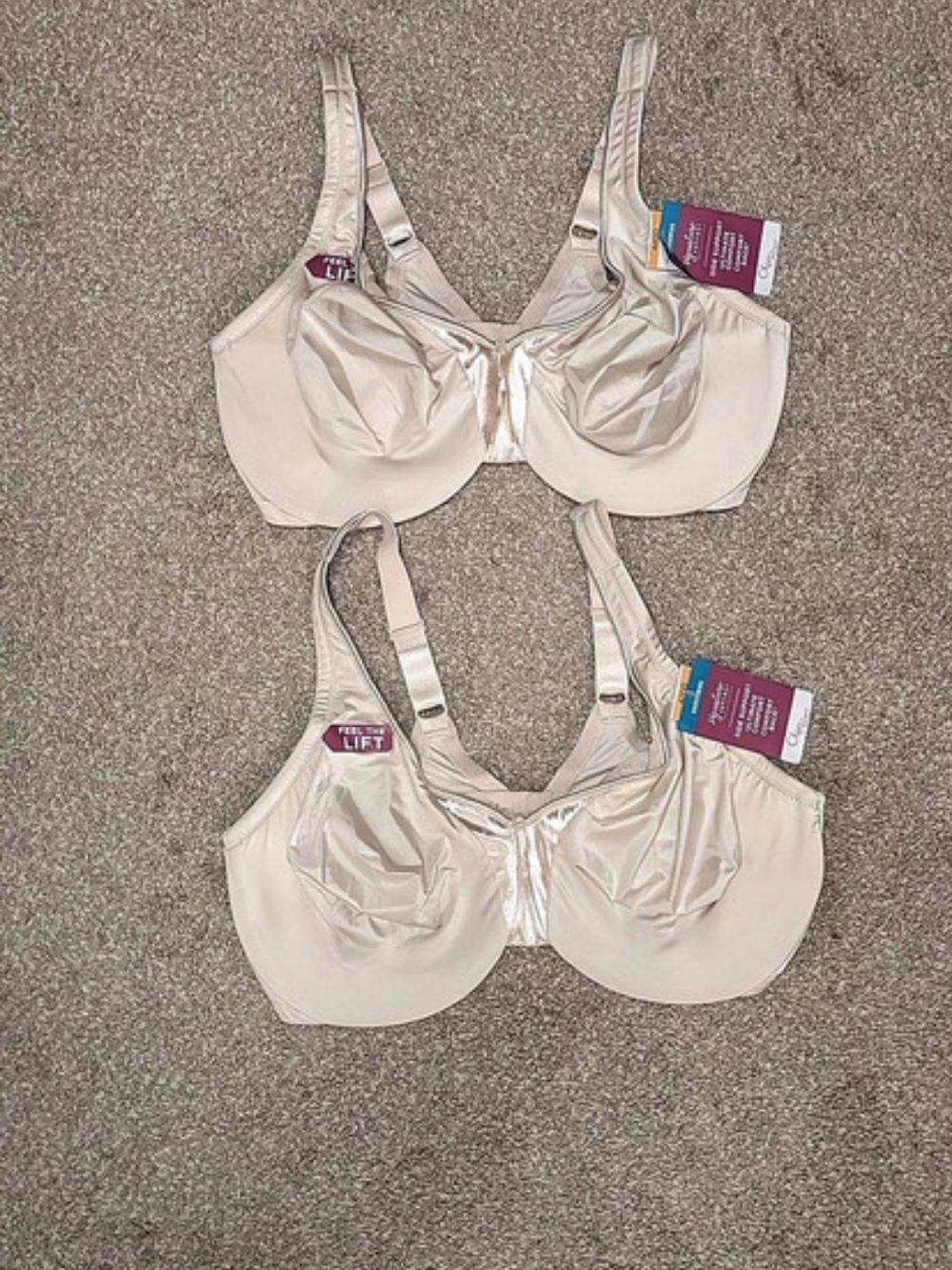 Olga Signature Support Satin Bra Underwire Beige 42DD Lot Of 2